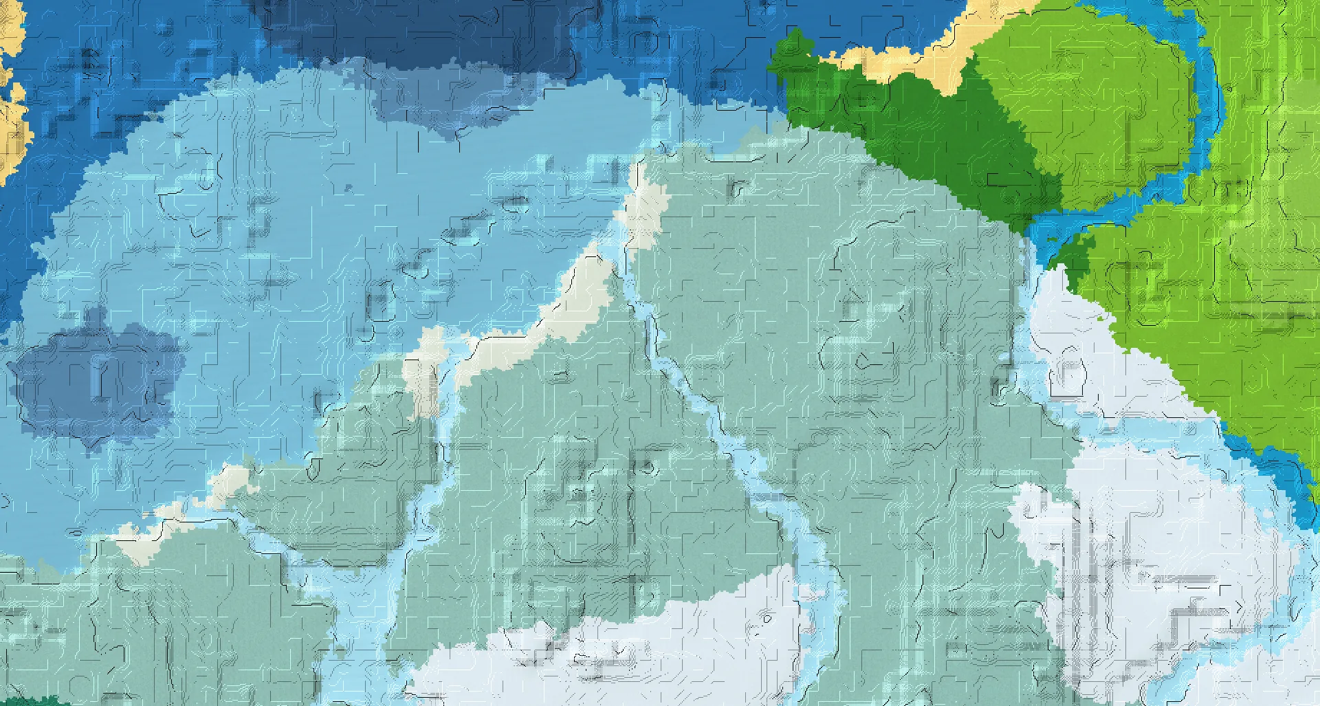 Seed map — Snowy Beach Start with a Village and Outpost