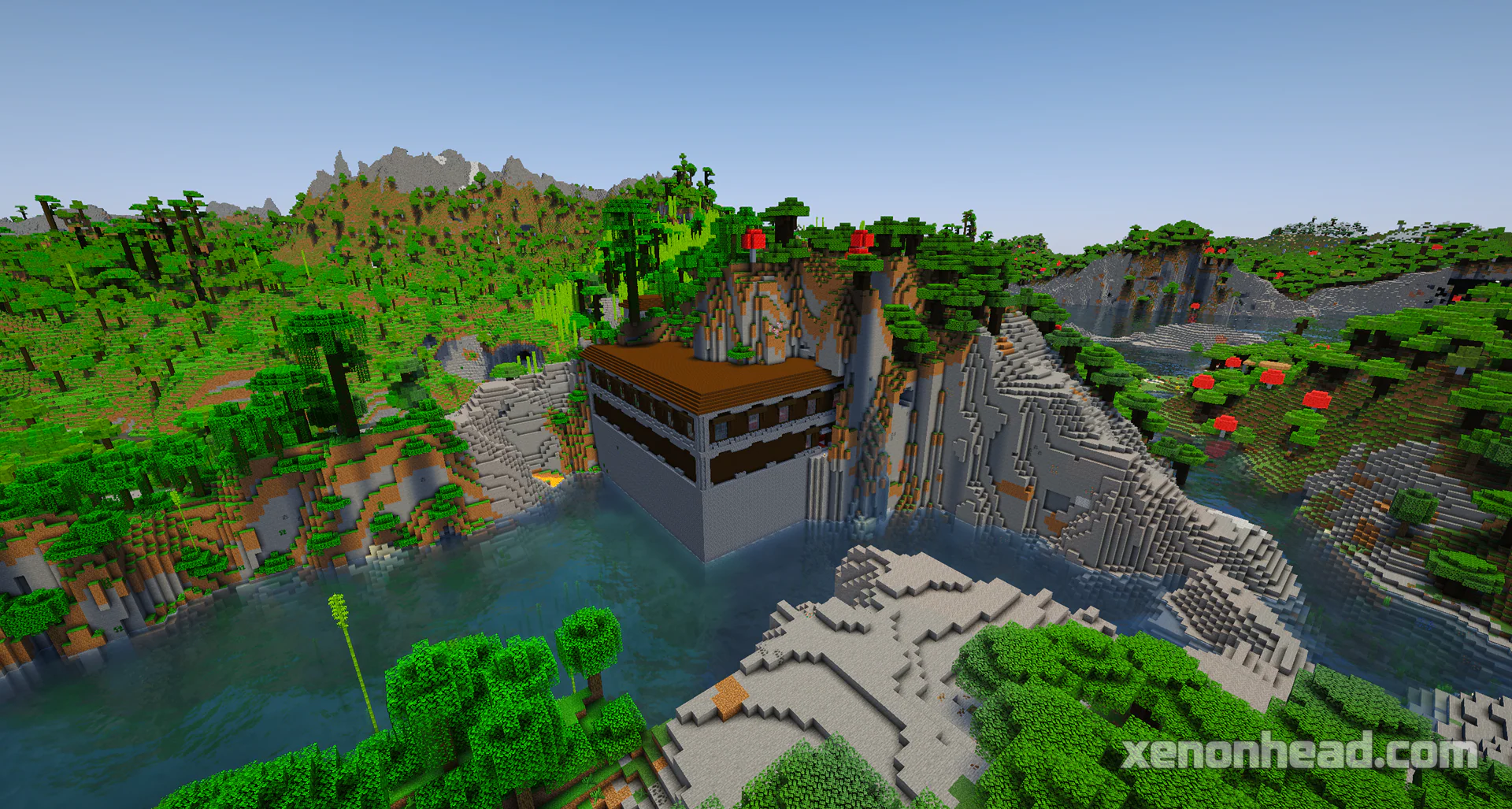 A woodland mansion generated completely inside a steep jungle mountain biome