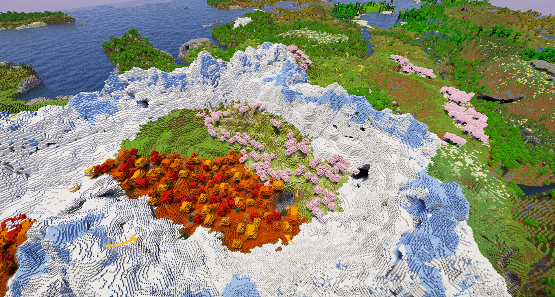 Cherry blossom mountain crater village