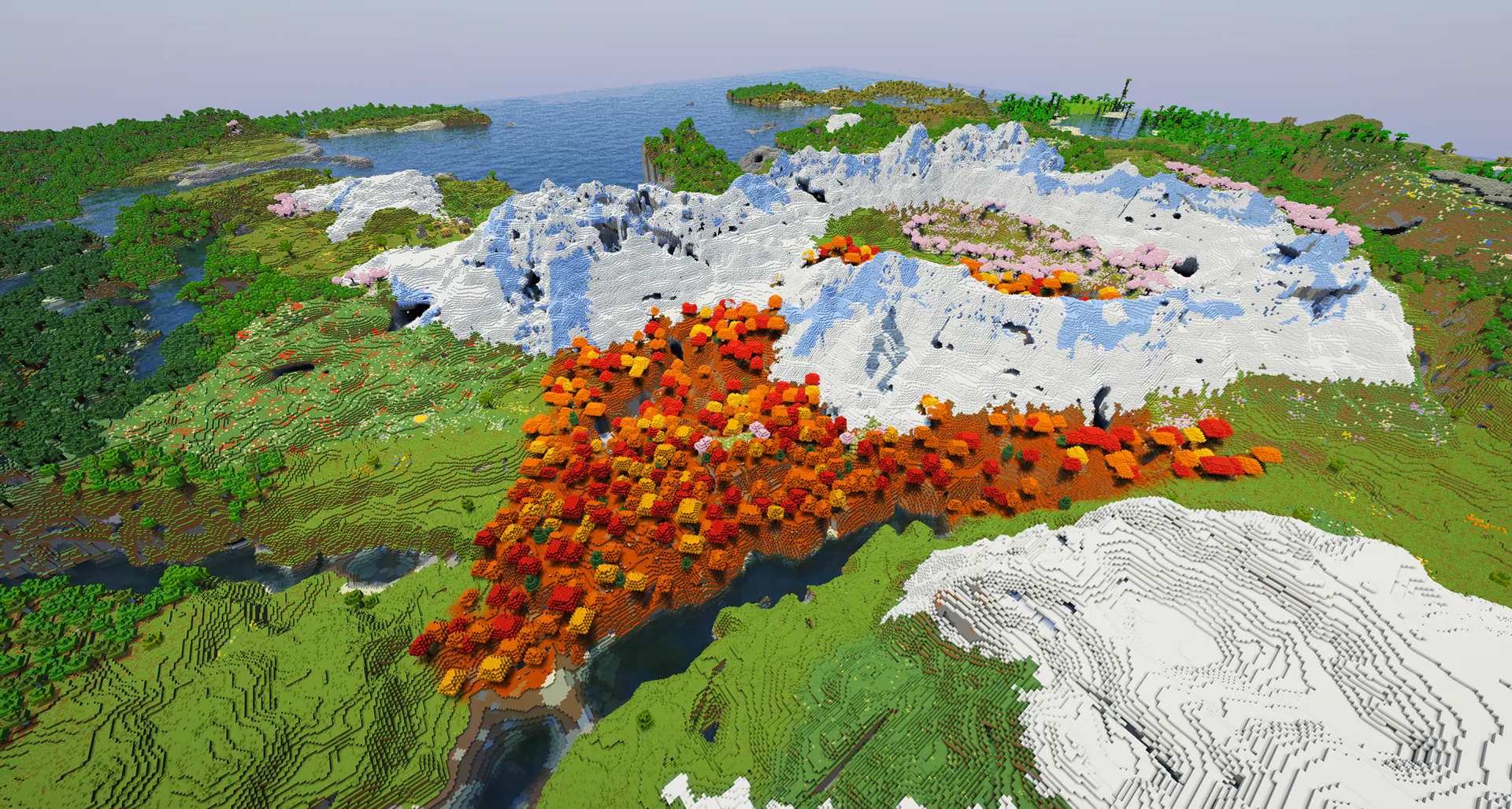 Cherry blossom mountain crater village