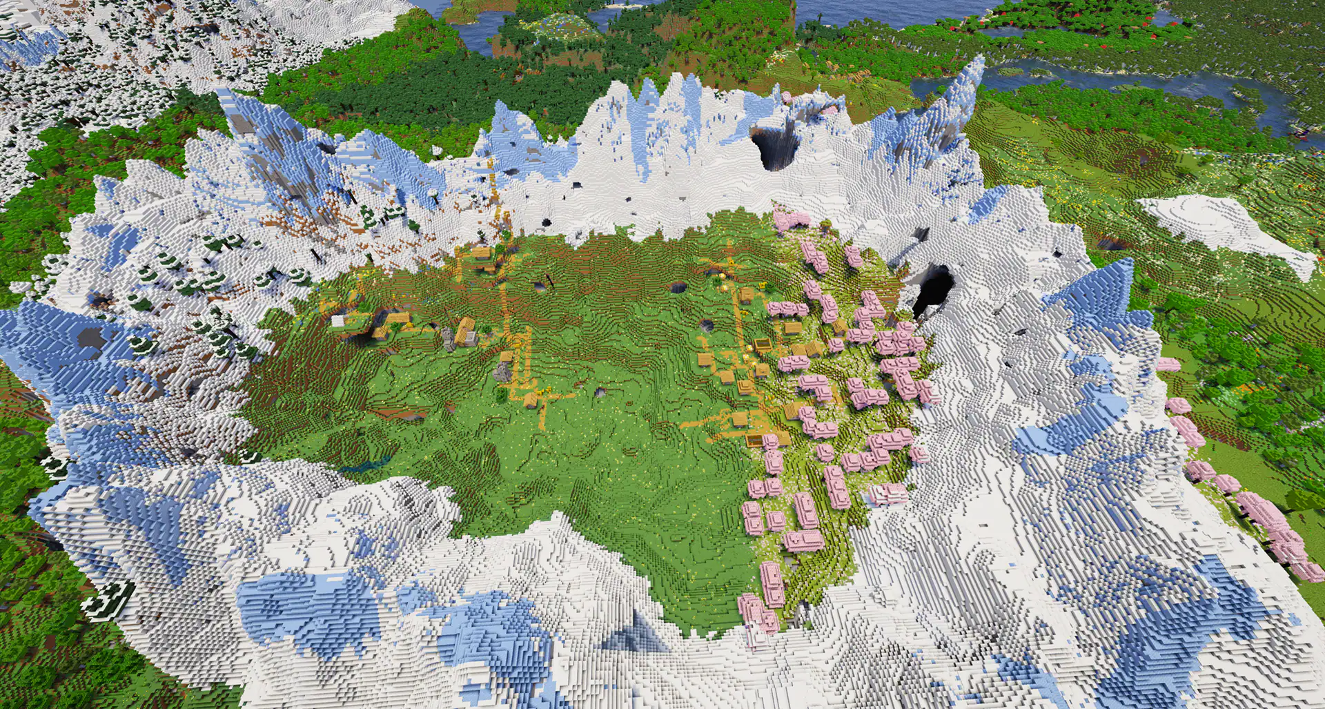 Two villages inside a mountain crater