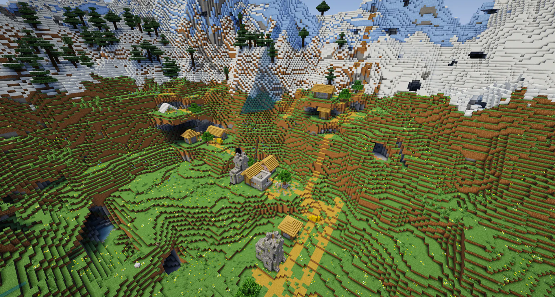 Two villages inside a mountain crater
