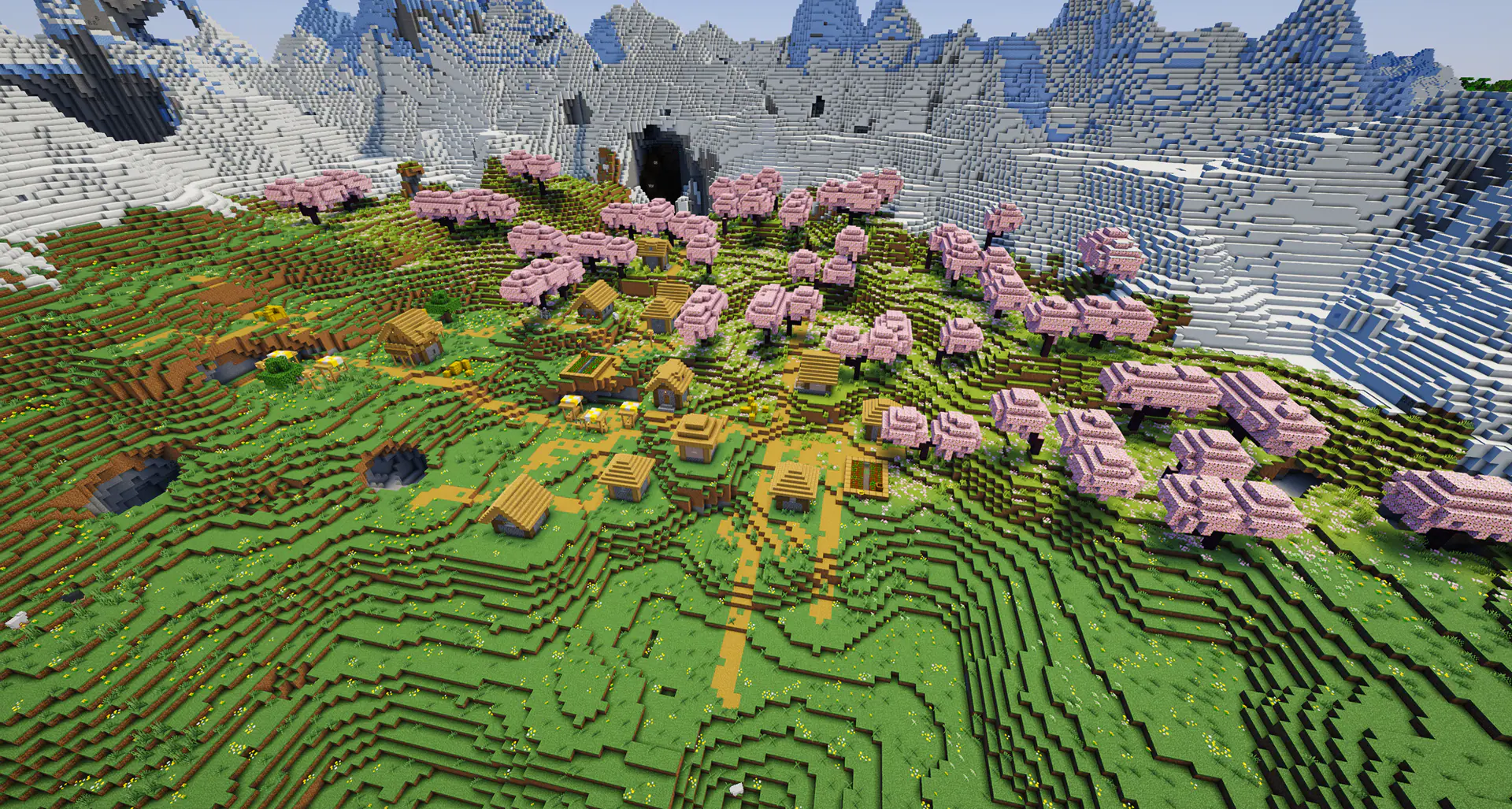 Two villages inside a mountain crater