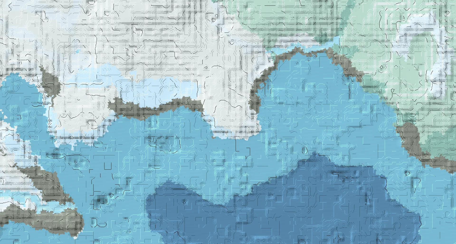 Seed map — Snowy village and Shipwreck at 0, 0