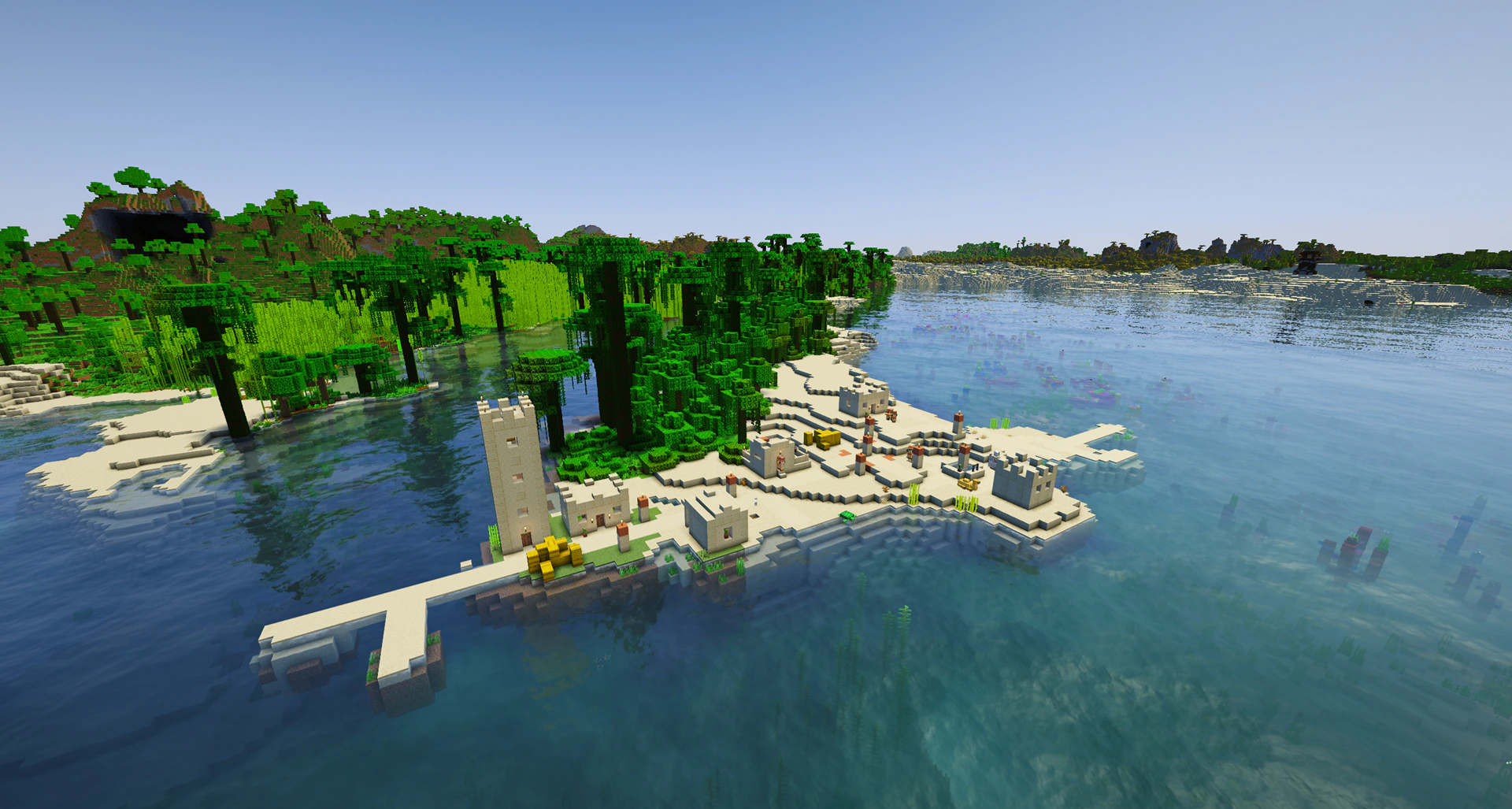 Jungle island desert village coral reef