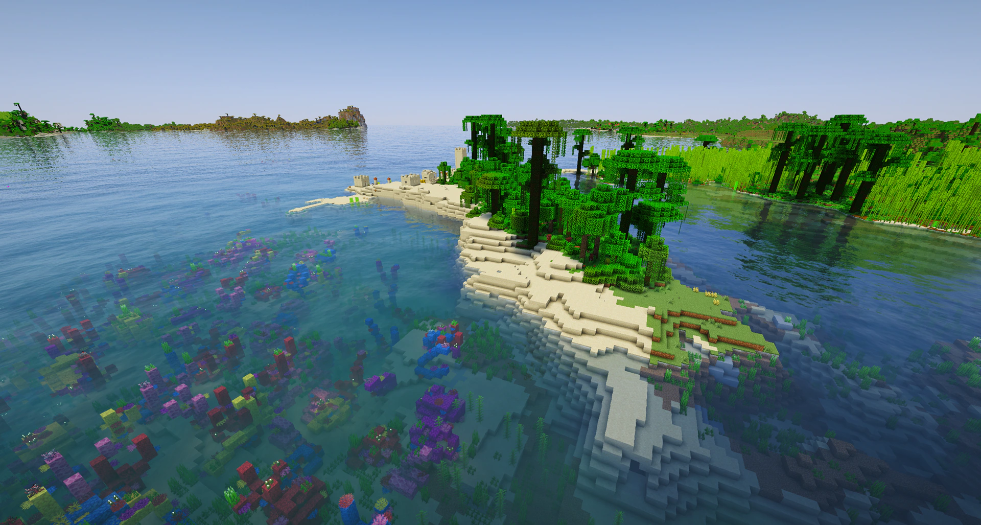 Jungle island desert village coral reef
