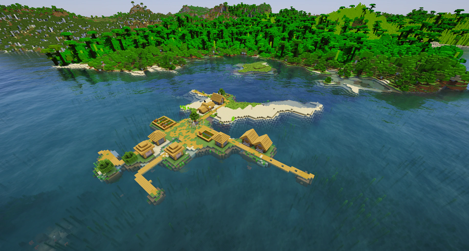 Small island village near jungle