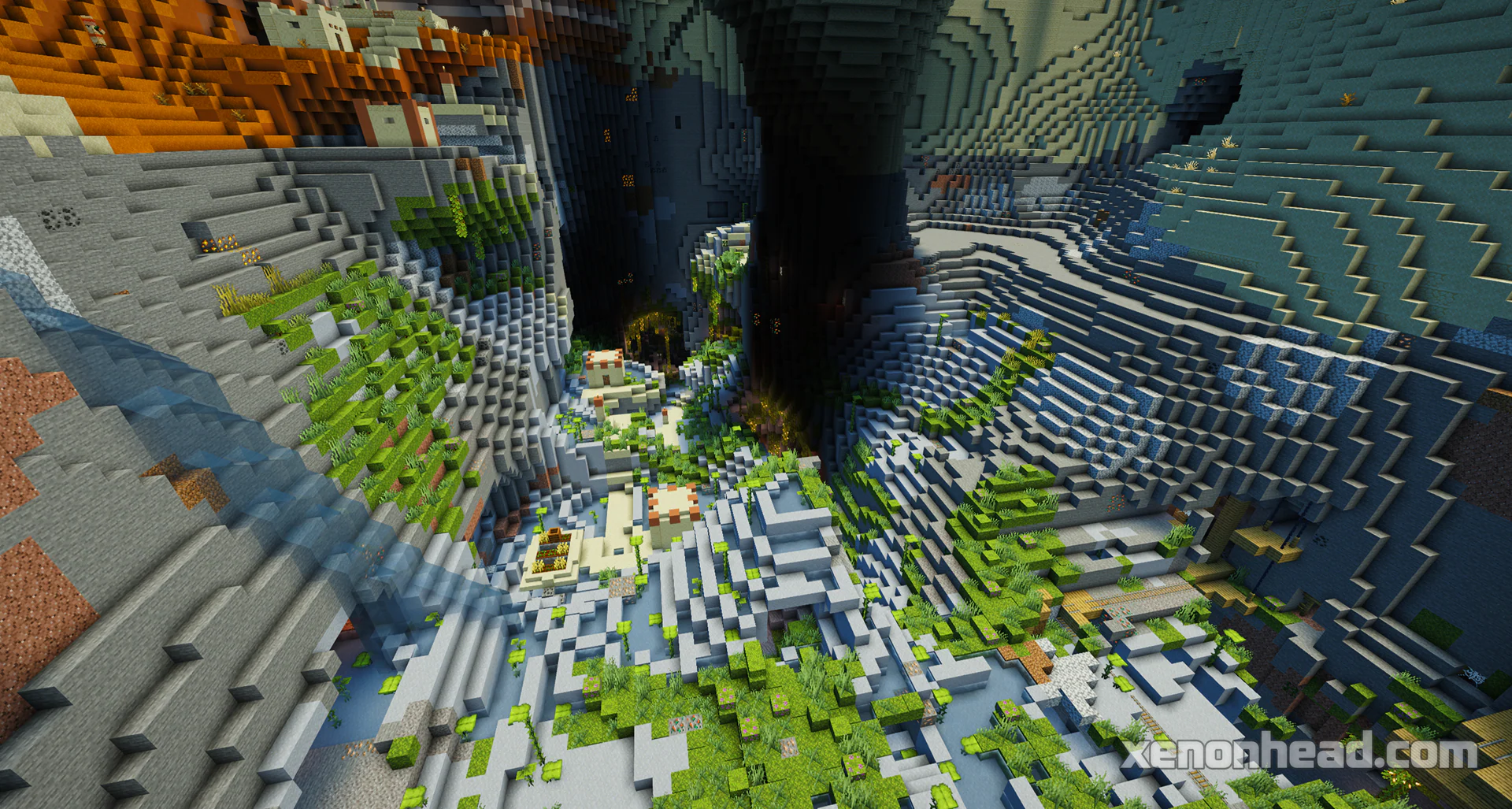 Hidden desert cave village inside lush sinkhole