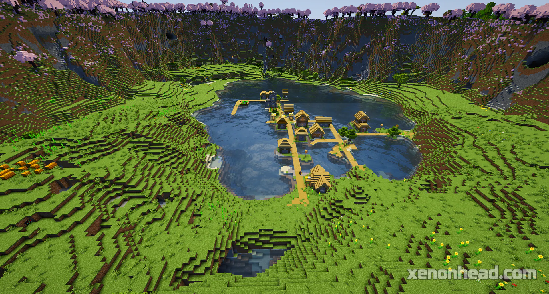 Floating lake village in cherry crater
