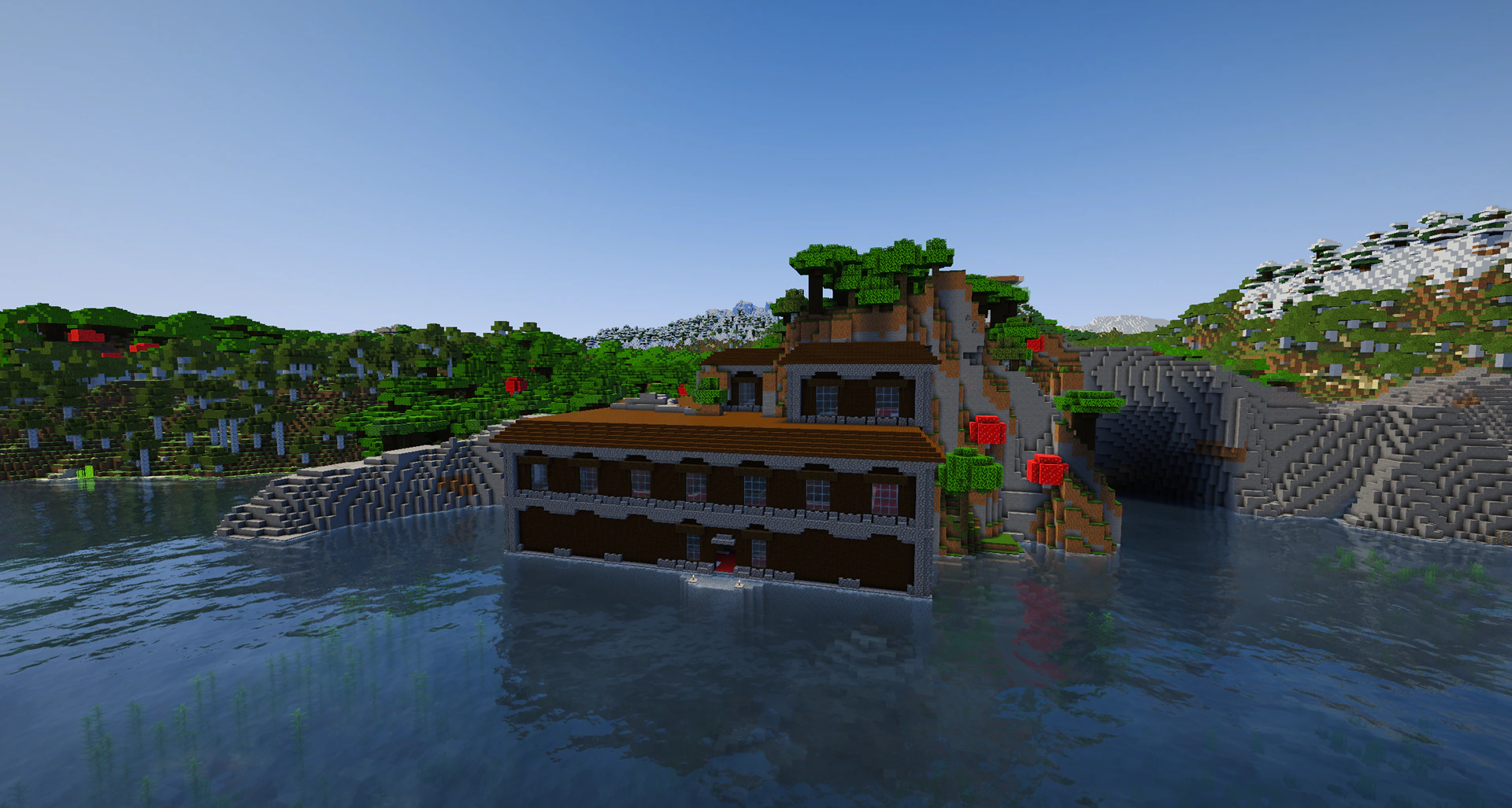 A woodland mansion built into a coastal cliff