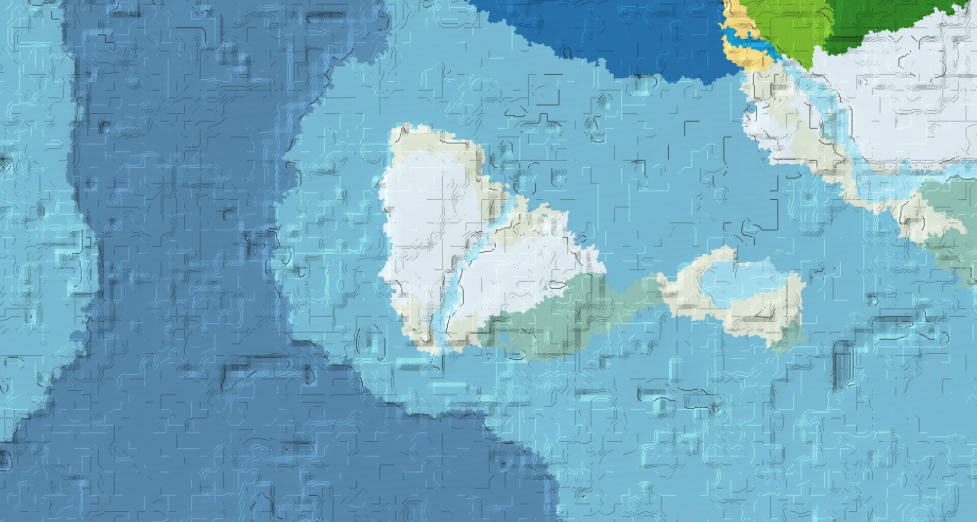 Seed map — Ocean-focused Snowy Plains Start with a Village at 272, 192
