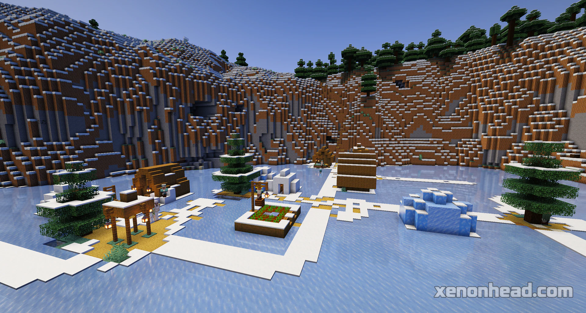 Frozen lake crater village