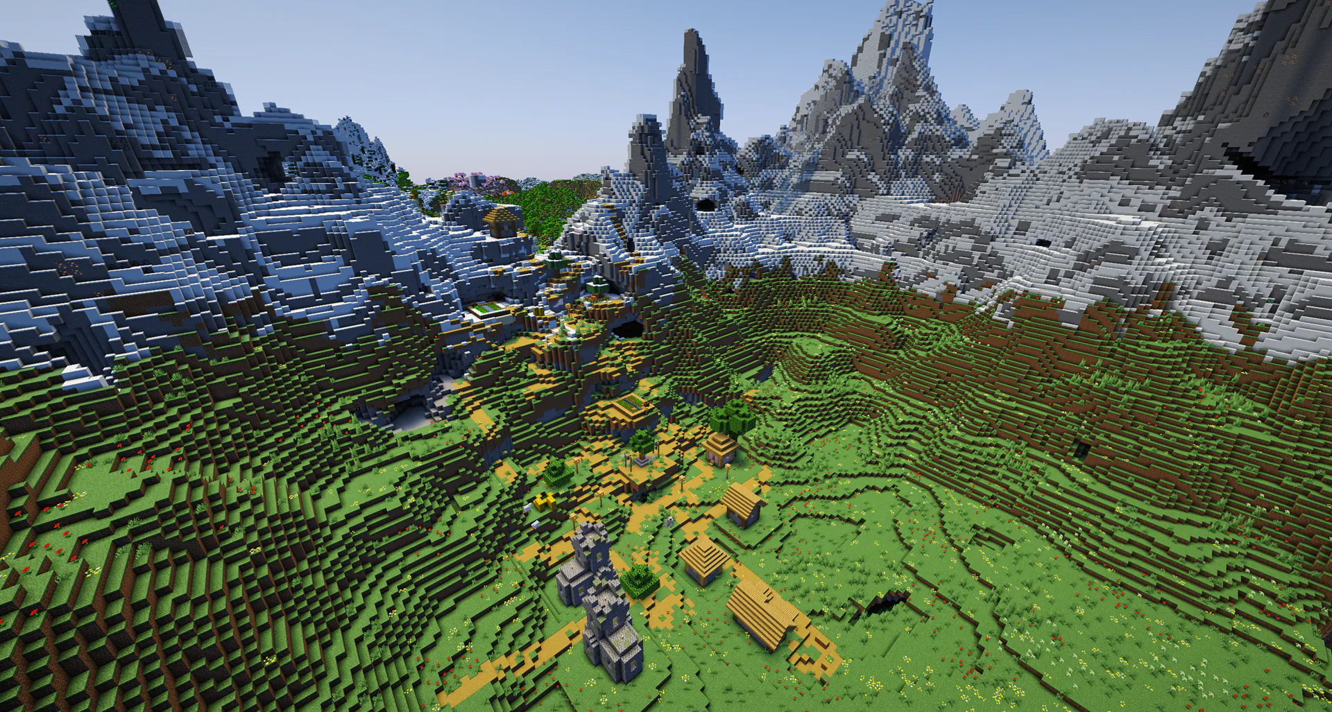 Village inside huge mountain crater