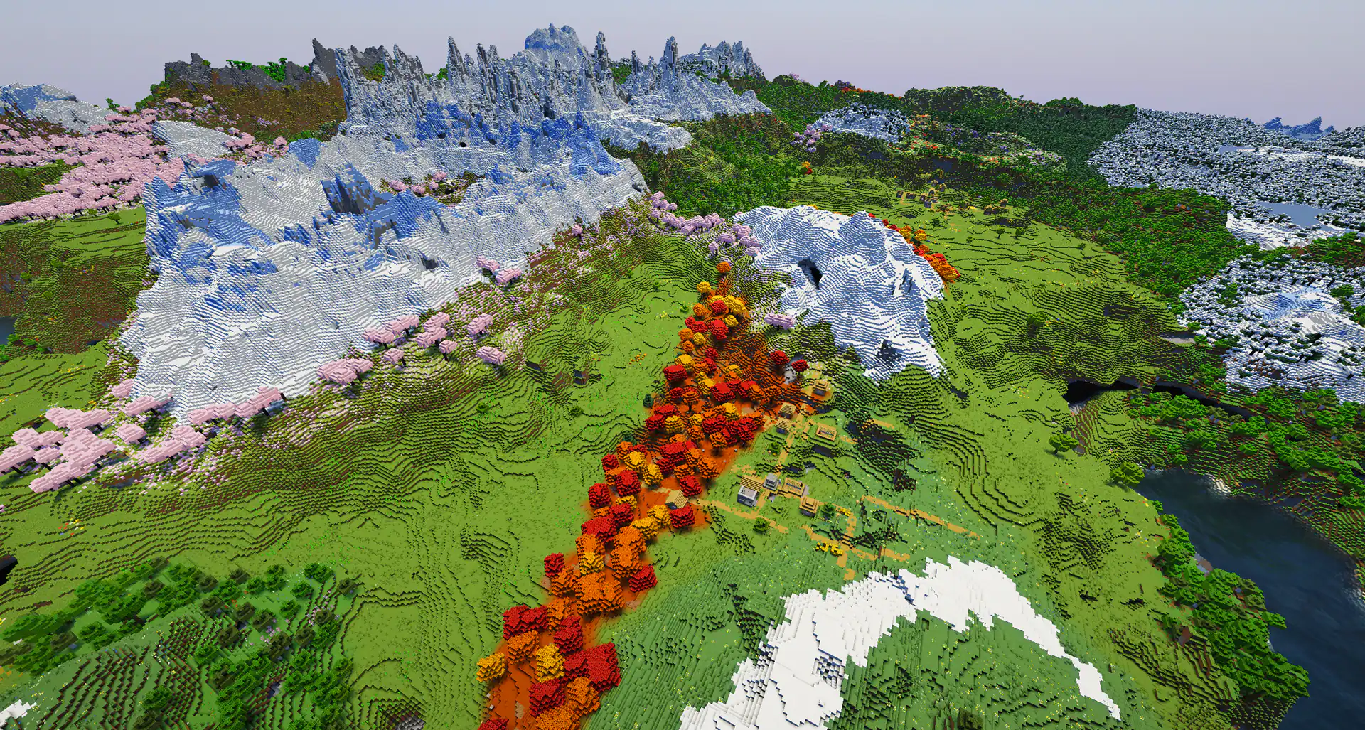 Village inside huge mountain crater
