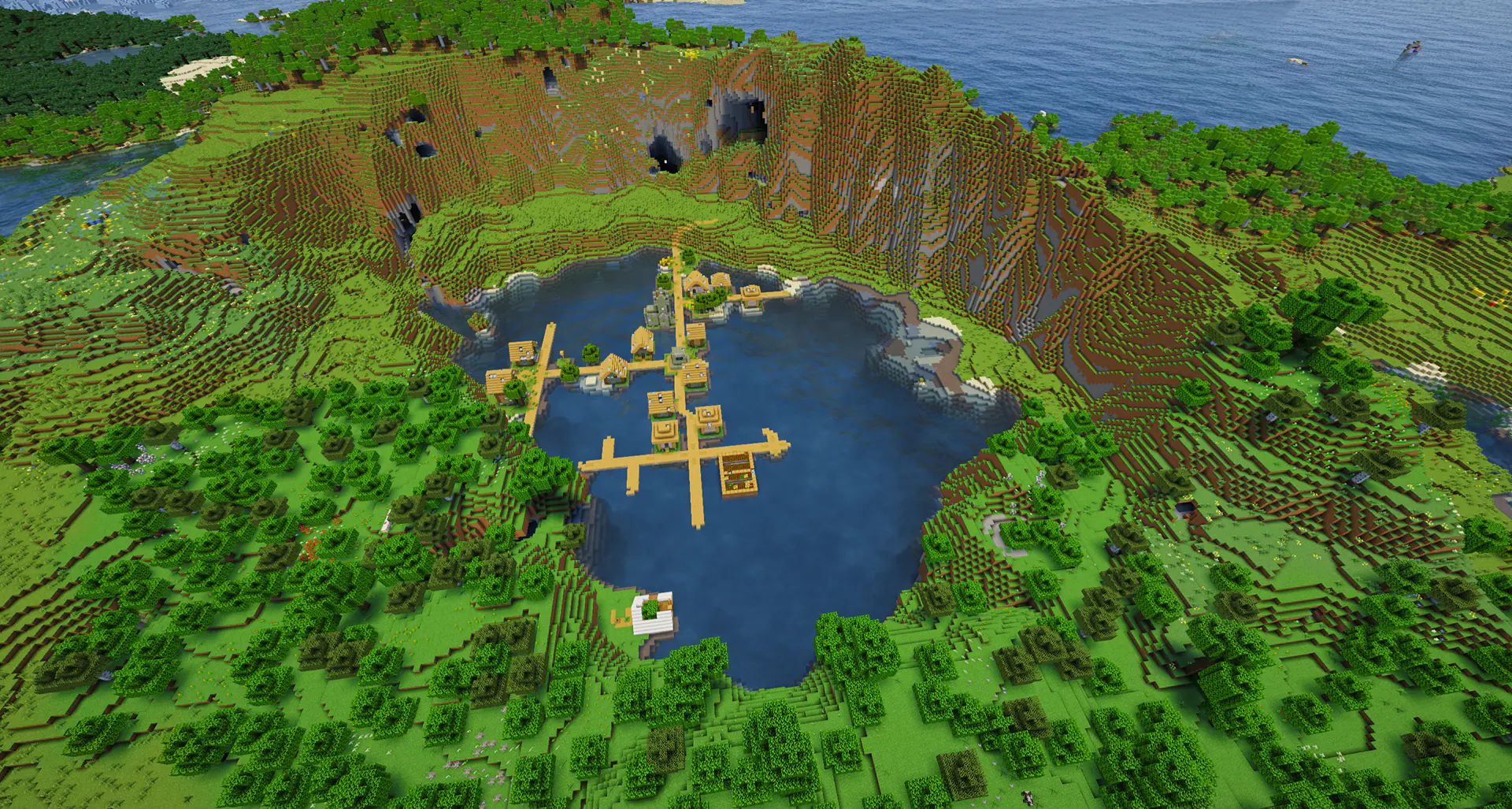 Water zombie village in crater lake